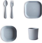 Mushie de vaisselle Mushie |Set assiette + tasse + Kom+ fourchette et cuillère|5 pièces|Nuage|Vaisselle pour enfants|SALOPETTE|Couverts|Assiette|Tasse|Tasse | Bol