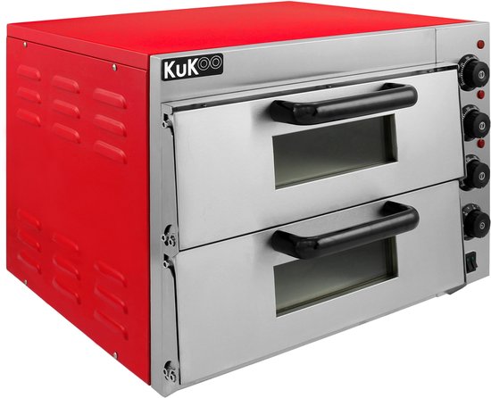 Elektrische pizza oven 2-kamers - ferrari rood - 40cm - timer30min — afbeelding 4