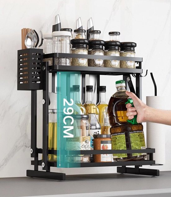 TammaT - Kruidenrek - Kruidenrek Staand - Inklapbare Keukenrek - 3-laags 35x21x56,5CM - Keuken Organizer - Aanrecht Organizer - Keuken Opslag - Roestvrij Staal - Opbergrek - Keuken organizers - Roestvrij en krasvrij