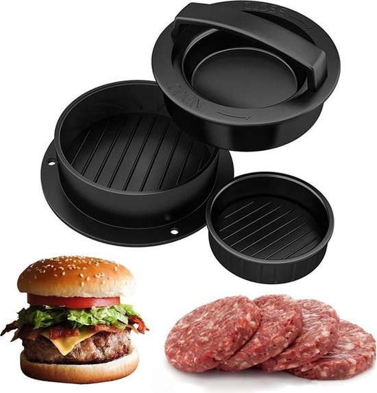 Hamburgerpers - Gemaakt van hoogwaardig materiaal - vaatwasmachinebestendig - anti-plak - zwart - Afbeelding 7