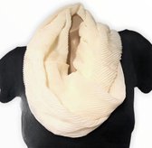 Geribbelde Dunne Dames Loop Sjaal - Col Sjaal - Lus Sjaal - Ronde Sjaal - Roomwit / Crème Wit - 100 x 38 cm