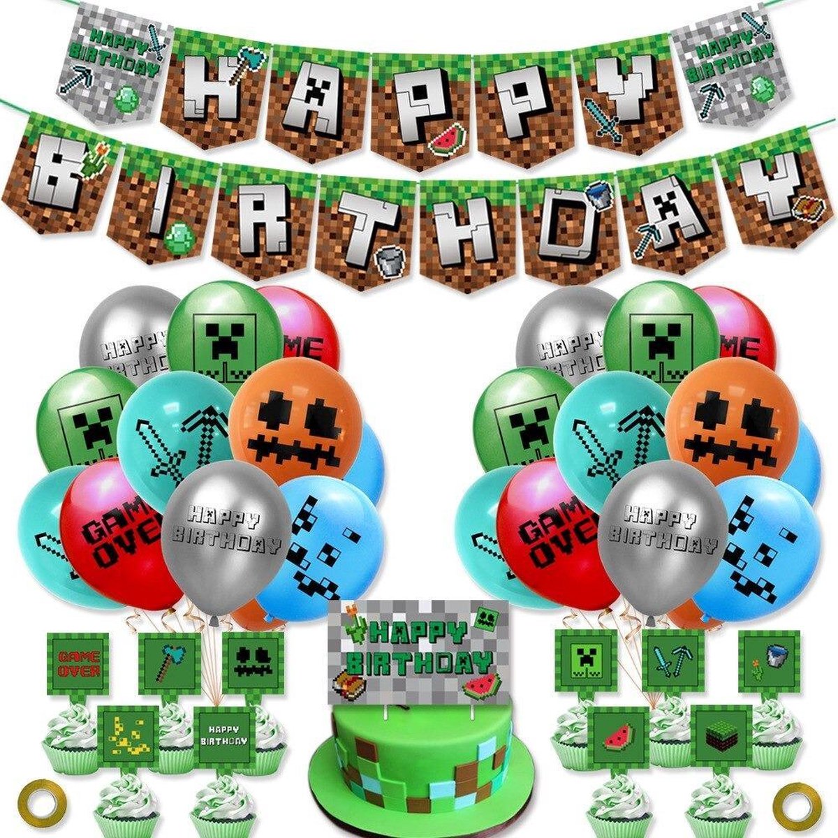 Ensemble d'anniversaire MINECRAFT 36 pièces - décoration Minecraft -  anniversaire