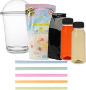DIY Fruit Bubble Tea Pakket | Bubble Tea Kit voor 10 Bekers Smaken Lychee Peach Inclusief Dome Bekers Jumbo Rietjes Premium Black Tea