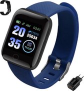 Belesy - Smartwatch - blauw - USB oplaadstekker kado + extra zwarte polsband - Cadeau