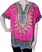 Afrikaanse Hemd Dames Blouse - Afrika Shirt Vrouwen - Korte Kaftan 164 Kind en Volwassenen Roze.