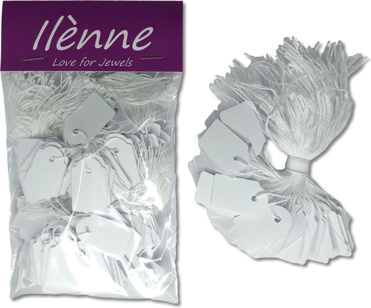 Ilènne - Kleine prijskaartjes met koord - 18x29 mm - 200 stuks - Wit - prijslabels - Ilenne