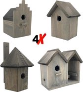 GARDEN SPIRIT Different Unique Birdhouse lot de 4 - Grijs noir