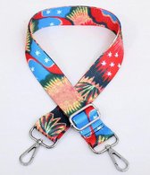 Bag Strap - Bagstrap - Tassenriem - Schouderband - Handtas - Verstelbaar - Rood Blauw Kleurrijk Motief - Zilveren Gesp