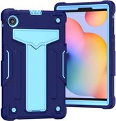 Voor Huawei MatePad T8 T-vormige beugel Contrastkleur Schokbestendig pc + siliconen beschermhoes (marineblauw + blauw)