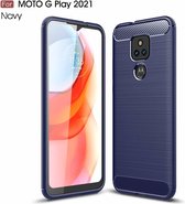 Voor Motorola Moto G Play (2021) TPU-hoesje van koolstofvezel met geborstelde textuur (marineblauw)