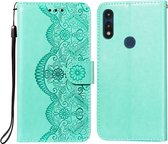 Voor Motorola Moto E (2020) / E7 Flower Vine Embossing Pattern Horizontale Flip Leather Case met Card Slot & Holder & Wallet & Lanyard (Green)