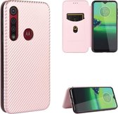 Voor Motorola Moto One Macro / G8 Play Carbon Fiber Texture Magnetische Horizontale Flip TPU + PC + PU Leather Case met Touw & Card Slot (Pink)