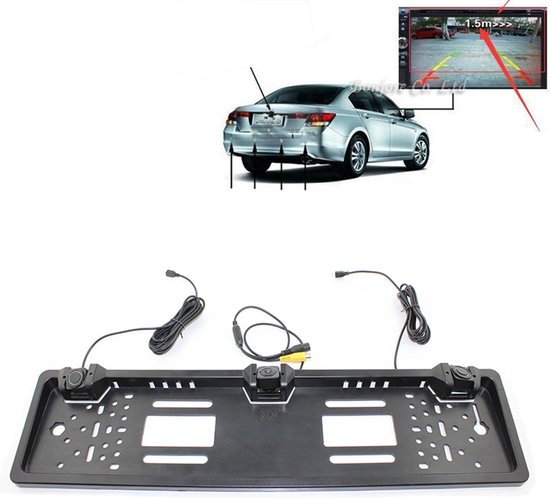 Foto: Pz600 l europa auto kenteken frame achteruitrijcamera visueel achteraanzicht parkeersysteem met 2 achteruit radar detector