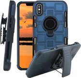 Voor iPhone XS 3 in 1 Cube PC + TPU beschermhoes met 360 graden draaien zwarte ringhouder (marineblauw)