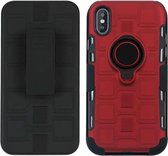 Voor iPhone X 3 in 1 Cube PC + TPU beschermhoes met 360 graden draaien zwarte ringhouder (rood)