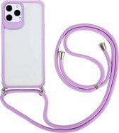 Macaron Color TPU + transparant pc-schokbestendig hoesje met nekkoord voor iPhone 12 mini (paars)