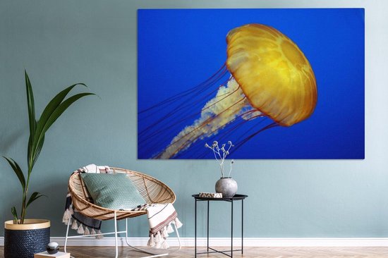 Peintures sur toile - Une grande méduse jaune - 180x120 cm - Décoration murale XXL /