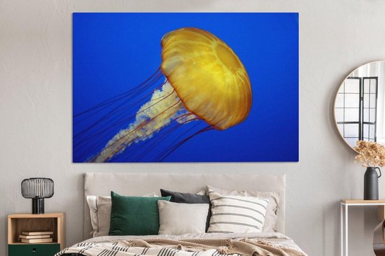 Peintures sur toile - Une grande méduse jaune - 180x120 cm - Décoration murale XXL /