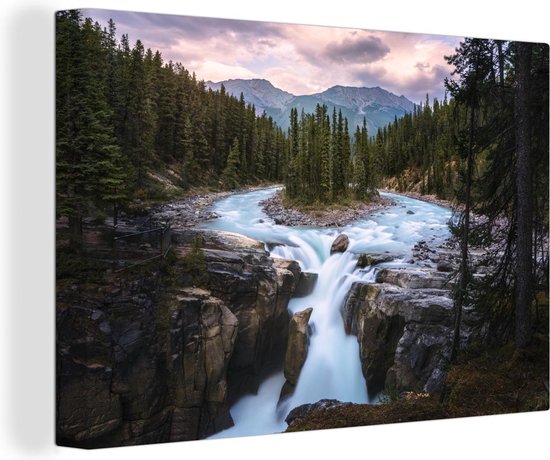 Waterval in het Nationaal park Jasper in Noord-Amerika Canvas 30x20 cm - klein - Foto print op Canvas schilderij (Wanddecoratie woonkamer / slaapkamer)