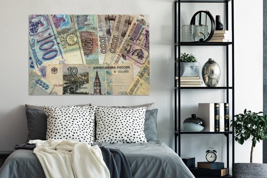 Toile de billets de rouble russe 140x90 cm - Tirage photo sur toile (Décoration murale salon / chambre)