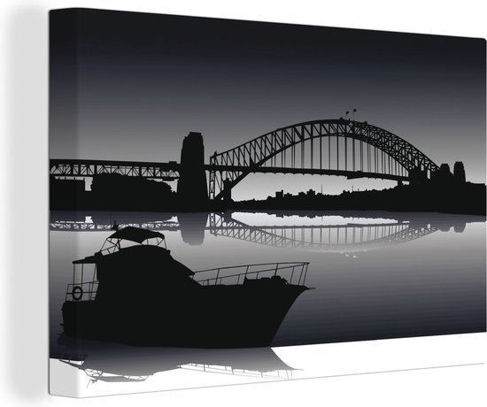 Canvas Schilderij Een zwart-witte illustratie van de havenbrug van Sydney - 90x60 cm - Wanddecoratie