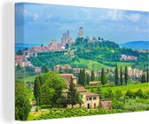 Les collines de l'italien San Gimignano en Toscane Toile 180x120 cm - Tirage photo sur Toile (Décoration murale salon / chambre) XXL / Groot format!