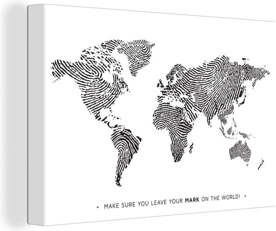 Wereldkaart en toile - Citation - Empreinte digitale - 180x120 cm - Décoration murale