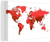 Canvas Wereldkaart - 60x40 - Wanddecoratie Wereldkaart - Rood - Simpel