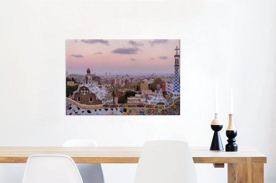 Canvas Schilderij Het Park Güell tijdens de schemering in Spanje - 60x40 cm - Wanddecoratie