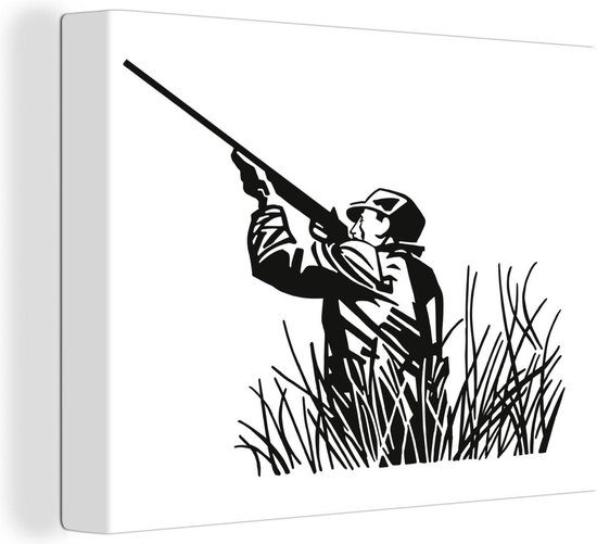 Une illustration d un chasseur avec un fusil sur toile 40x30 cm