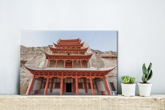 Canvas Schilderij De schitterende tempel van de Grotten van Mògāo van dichtbij in China - 30x20 cm - Wanddecoratie