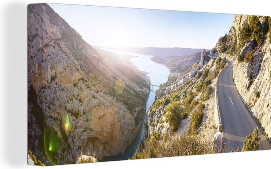 Zonsondergang in de Gorges du Verdon in de Alpen Canvas 160x80 cm - Foto print op Canvas schilderij (Wanddecoratie woonkamer / slaapkamer)