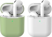 2 beschermhoesjes voor Apple Airpods - Groen & Wit - Siliconen case geschikt voor Apple Airpods 1 & 2