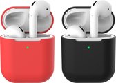 2 beschermhoesjes voor Apple Airpods - Rood & Zwart - Siliconen case geschikt voor Apple Airpods 1 & 2