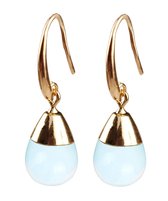 Edelstenen oorbellen Gold Dip Sea Opal - zee opaal - oorhanger - blauw - druppel vorm - goud