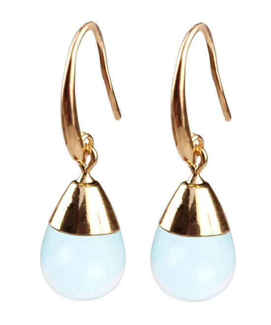 Edelstenen oorbellen Gold Dip Sea Opal - zee opaal - oorhanger - blauw -  druppel vorm... | bol.com
