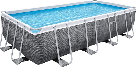 Bestway Power Steel - Opzetzwembad inclusief filterpomp en accessoires - 488 x 244 x 122 cm - Rattanprint - Rechthoekig
