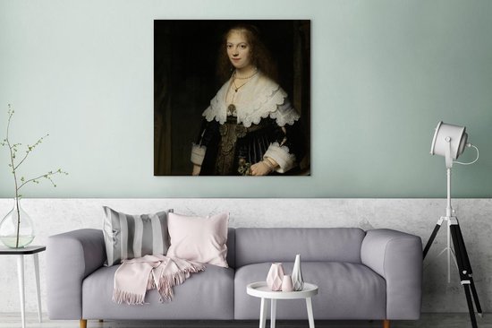 Tableau sur toile Portrait de femme, probablement Maria Trip - Peinture de Rembrandt van Rijn - 90x90 cm - Décoration murale