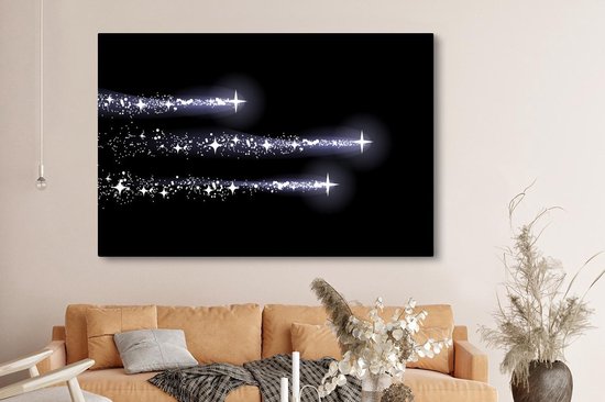 Tableau sur toile 150x100 cm - Décoration murale Une illustration de trois étoiles laissant une trace - Décoration murale salon - Décoration chambre - Accessoires chambre - Peintures