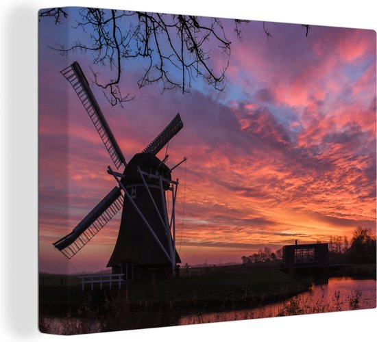 Moulin à vent pendant un lever de soleil toile 2cm 40x30 cm - petit - Tirage photo sur toile (Décoration murale salon / chambre)