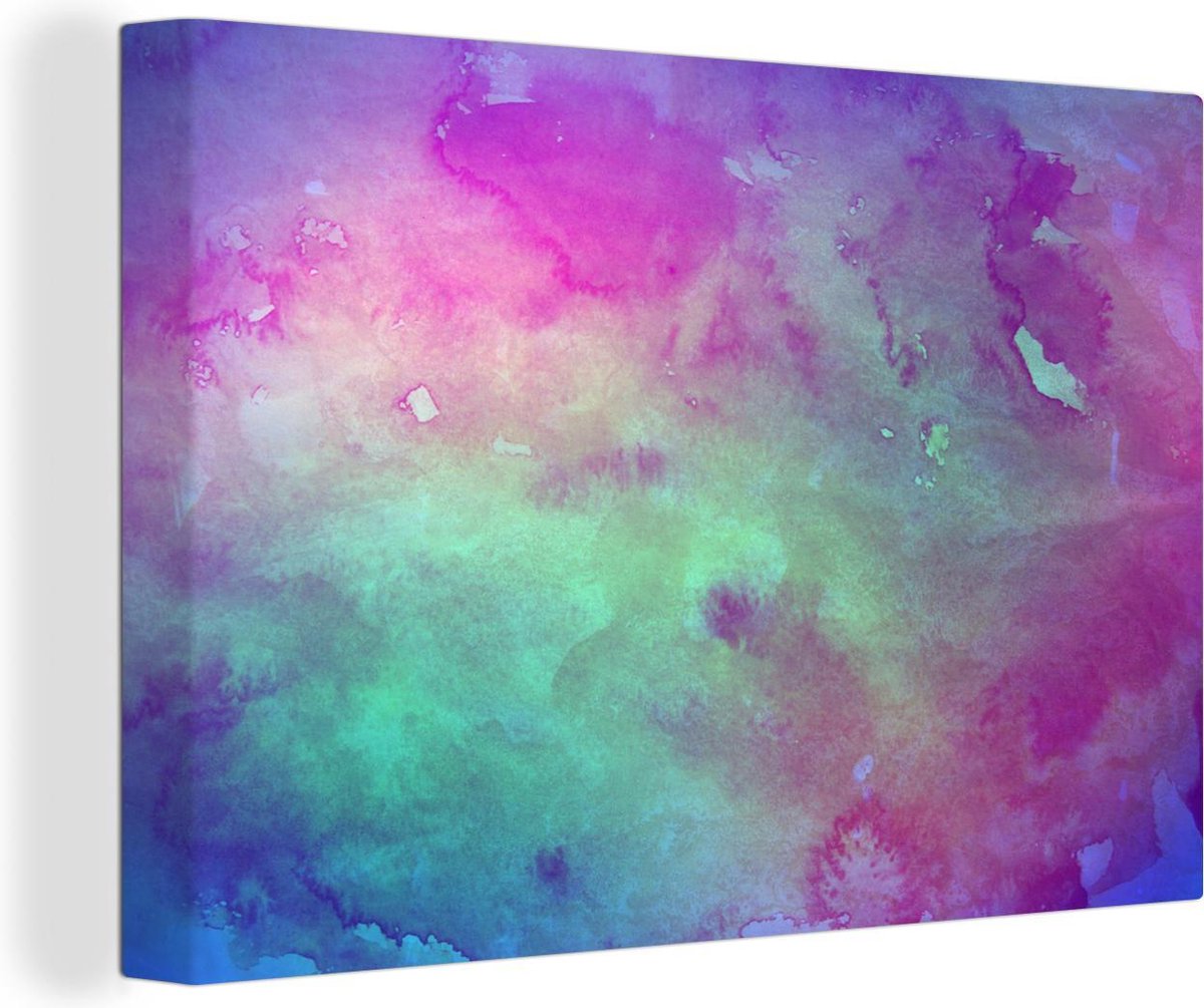 Canvas Schilderij Waterverf - Groen - Paars - 120x80 cm - Wanddecoratie