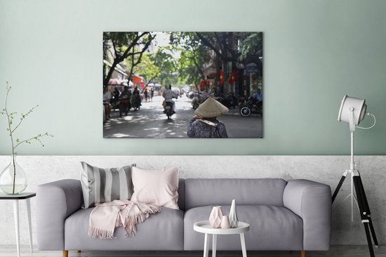 Canvas Schilderij De Old Quarter van Hanoi - 120x80 cm - Wanddecoratie