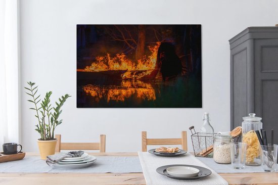 Burning Viking ship 120x80 cm - Tirage photo sur toile (Décoration murale salon / chambre)
