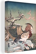 Peintures sur toile - Illustrations japonaises - Canard - Hiver - 90x120 cm - Décoration murale