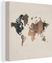 Canvas Wereldkaart - 50x50 - Wanddecoratie Wereldkaart - Bruin - Hout