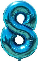 Cijfer ballon 8 jaar Babydouche - blauw folie helium ballonnen - 100 cm - blauwe acht verjaardag versiering