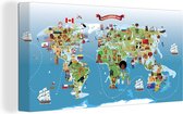 Canvas Wereldkaart - 40x20 - Wanddecoratie Wereldkaart Kinderen - Dieren - Symbool
