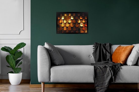 Affiche avec cadre Beaucoup de guitares acoustiques accrochées au mur - 30x20 cm