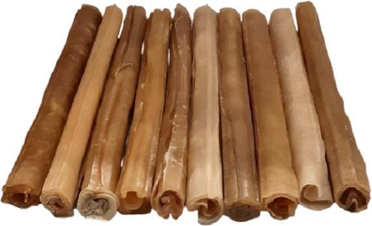 Bol.com Geperste staaf Voordeelverpakking van 10st. 25,4cm 90/100 Gram - Kauwstaven - Runderhuid - Snack - Kauwbot - Hondensnack... aanbieding