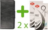 Booktype wallet cases hoesje voor iPhone 12 Mini Zwart + 2X Premium Tempered Glass Screen Protector